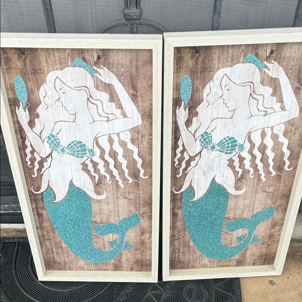 Mermaid Wall Art Decor with Teal Accents